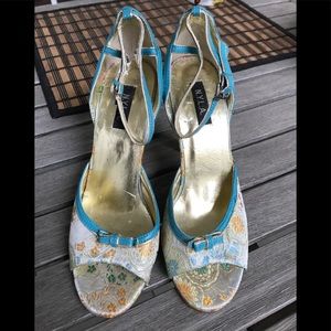 N. Y. l. A.  Pale blue brocade heels size 6